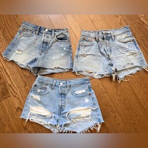 3 pairs Levi's Distressed Denim Shorts